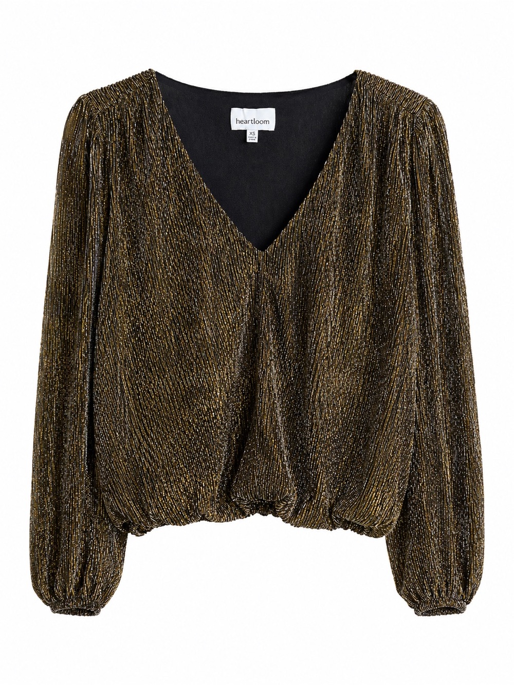 Heartloom Metallic Gold & Silver Pleated V-Neck Long Sleeve Top Size XS
